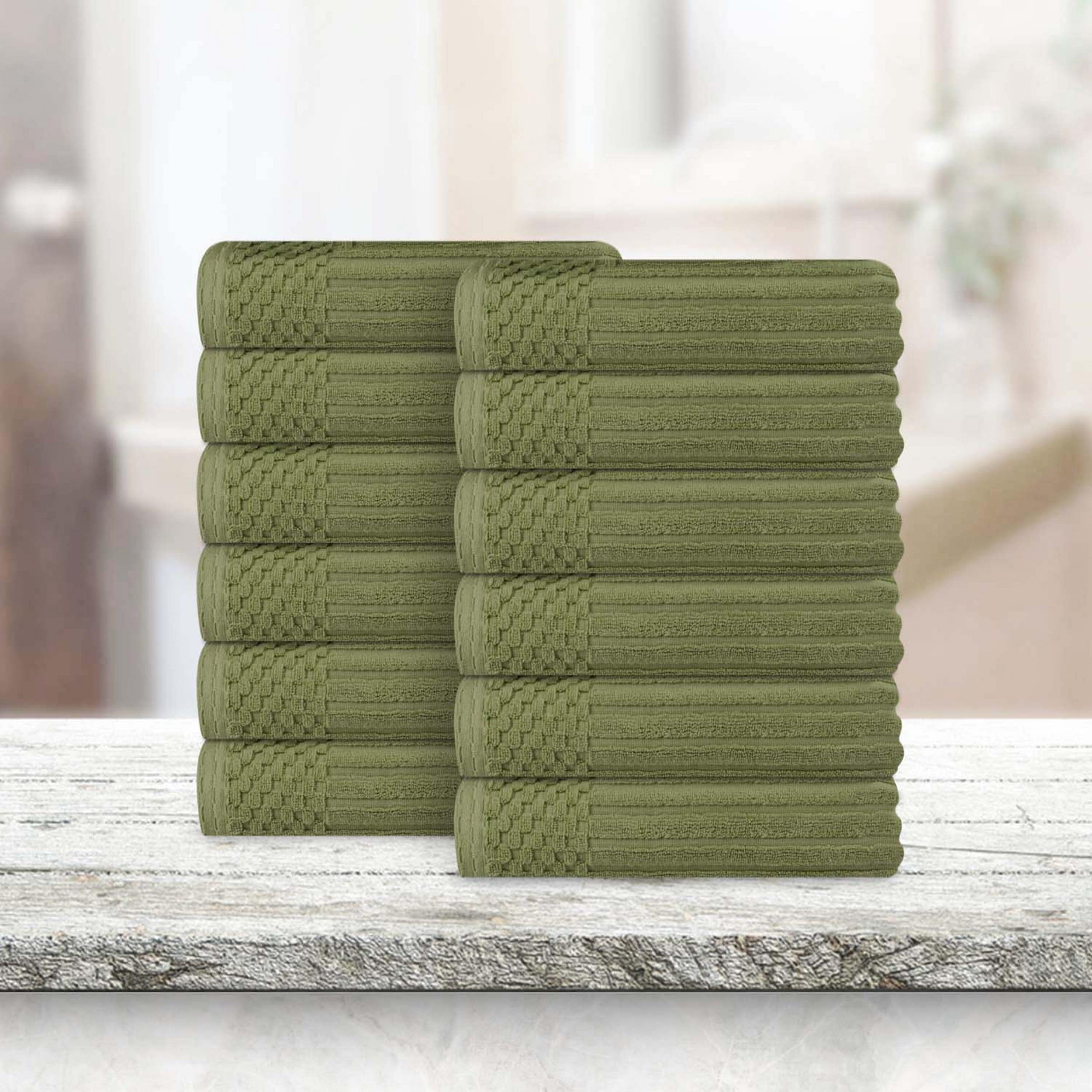 Superior Soho Ribbed Cotton Face Towel/Washcloth Set of 12