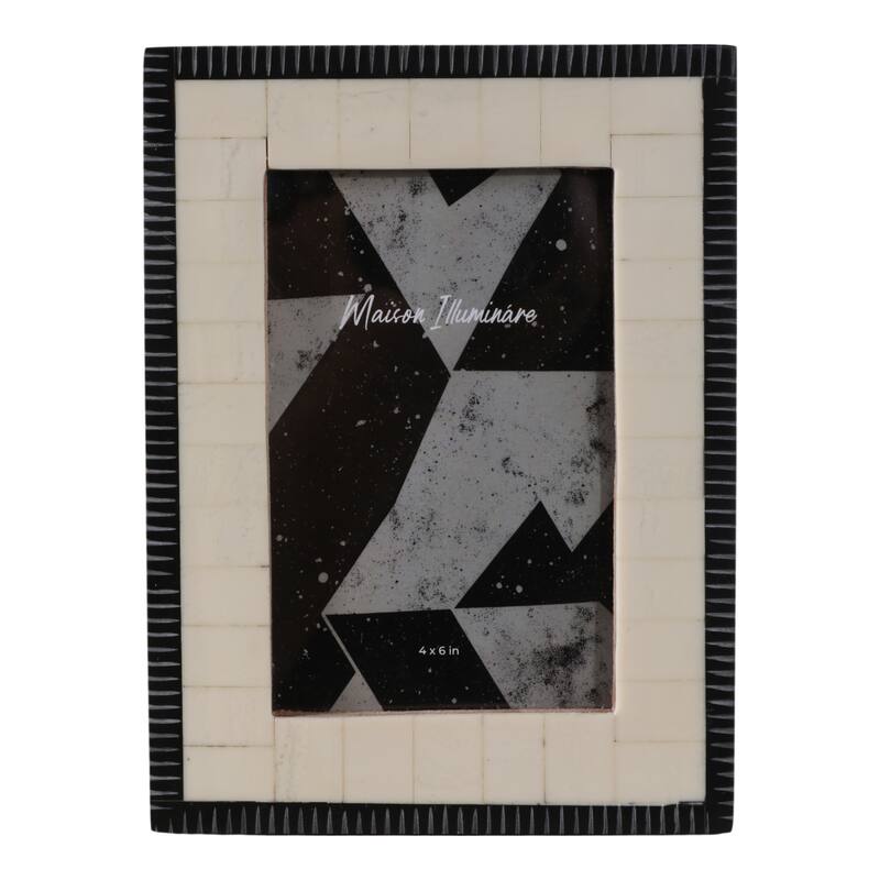 Resin Bone Wood Photo Frame Modern Inlay Style Home Office - 8" Ivory