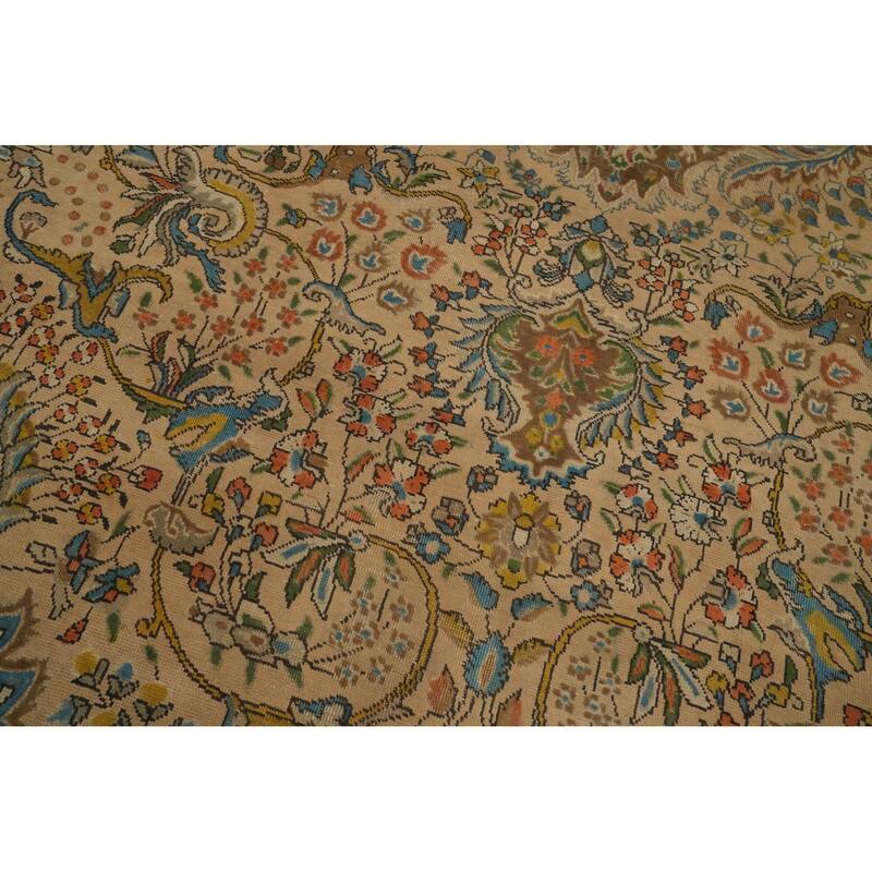 Hand Knotted Oriental 100% Wool Carpet Traditional Floral Brown Tabriz Area Rug - 12' 8'' X 9' 7''