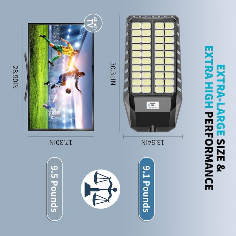 9000LM Solar Street Light with Motion Sensor and Remote Control