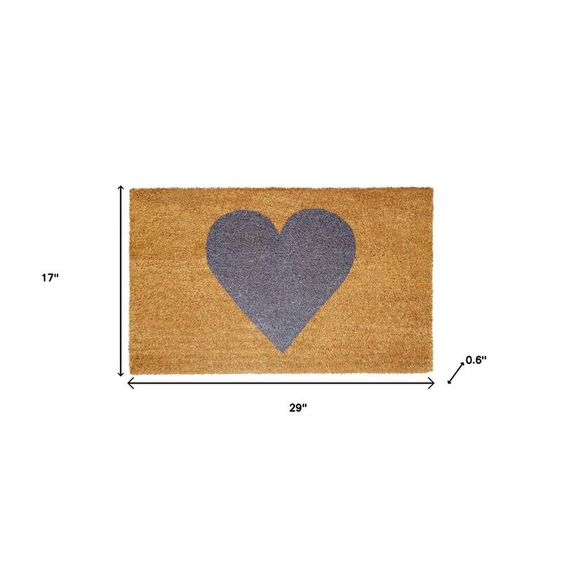HomeRoots 17" X 29" Brown And Gray Heart Outdoor Coir Door Mat - 17.00' X '29.00