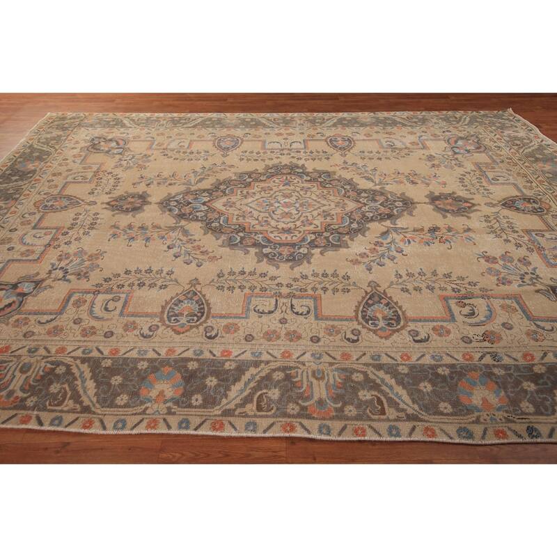Geometric Tabriz Persian Vintage Area Rug Handmade Wool Carpet - 9'4" x 12'7"
