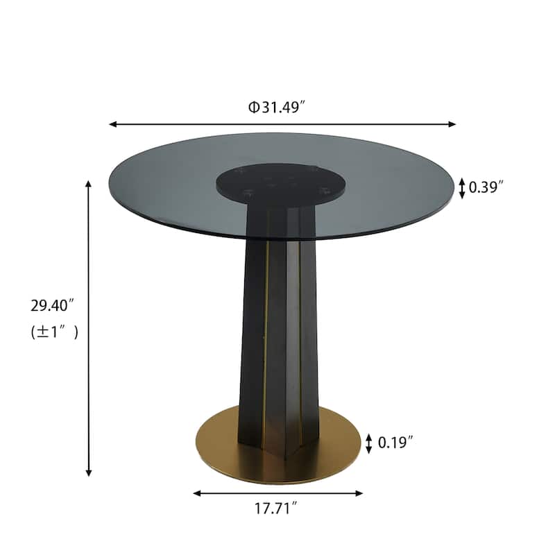 Modern Round Negotiation Table - 85cm Tempered Glass Top, Black Wooden Legs with Golden Metal Base(Only the Negotiation Table)