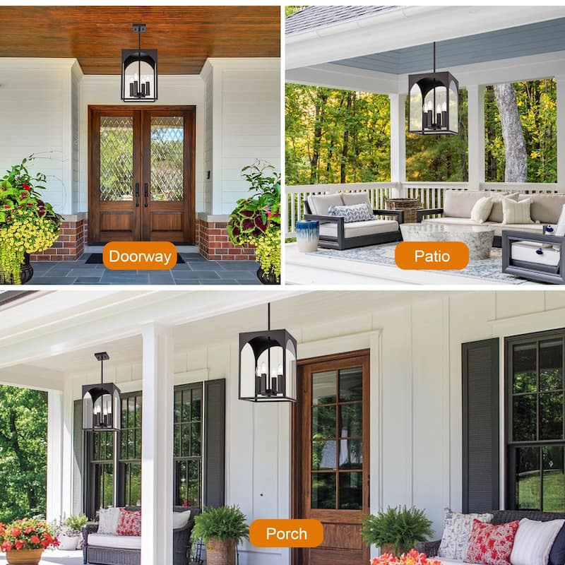 4-LightLarge Outdoor Pendant Light Fixtures, Exterior Hanging Lantern Porch Light Adjustable, Farmhouse Exterior Chandelier