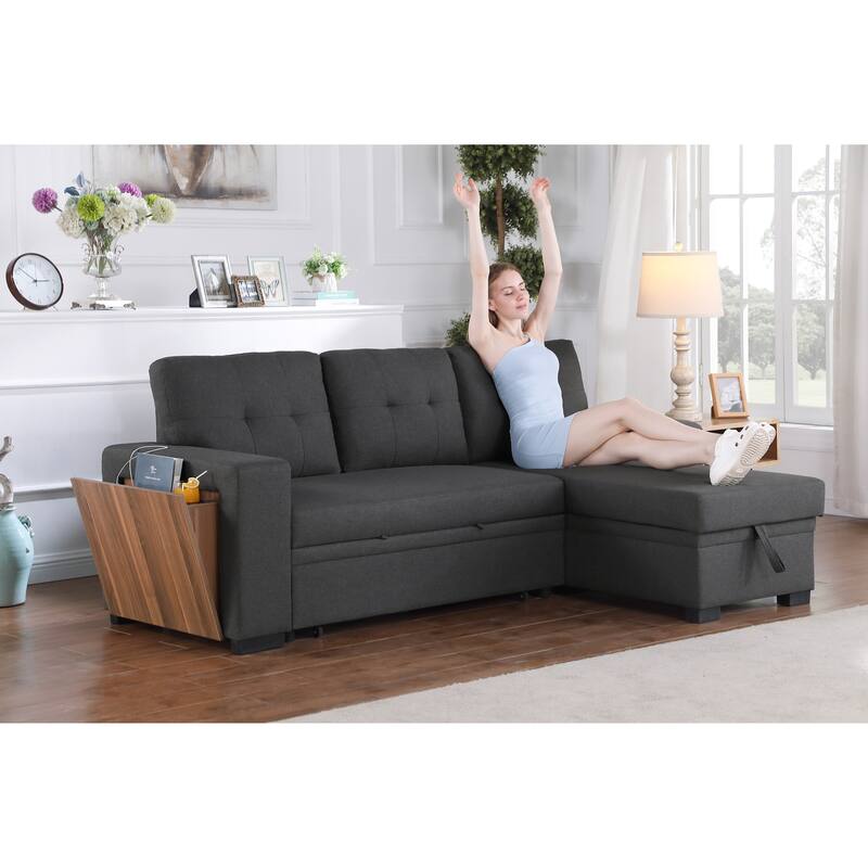 3-Piece Dark Gray Linen Upholstered Sectional Sofa