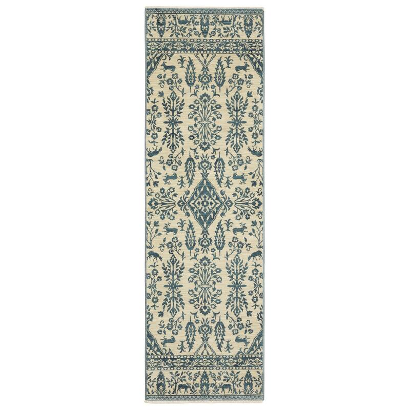 Style Haven Federica Bohemian Border Ivory/Blue Fringe Edge Area Rug - 2' 3" x 7' 6" - Runner