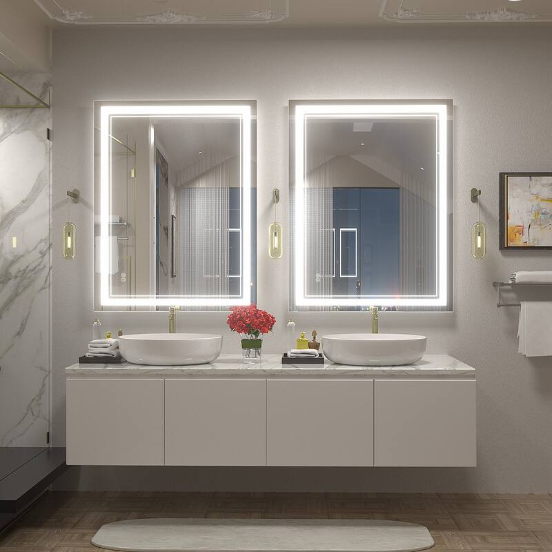 KIOTEE Frameless Front lit LED Lighted Anti-Fog Tempered Glass Bathroom Vanity Mirror with ETL and 3-Year Warranty