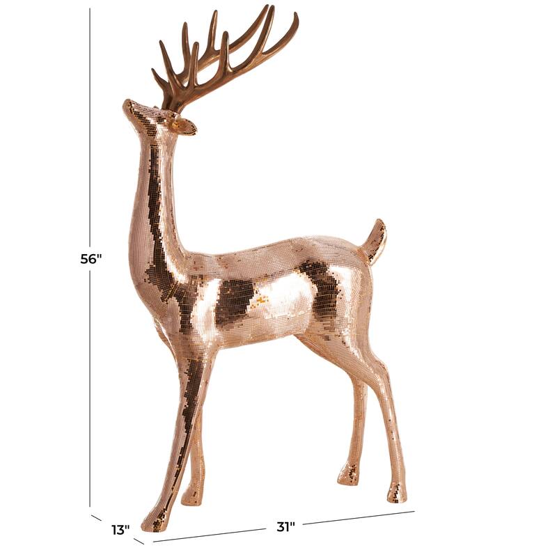 Fiberglass Reindeer Floor Christmas Sculpture with Mosaic Pattern - Silver or Copper - Roche River Decor