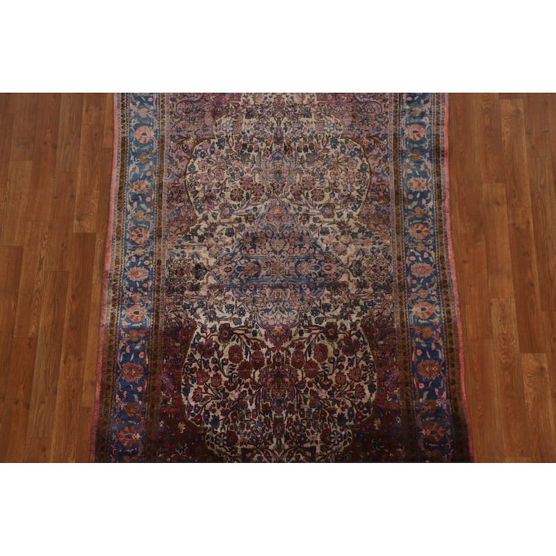 Silk Pre-1900 Antique Kashan Mohtasham Persian Area Rug Hand-knotted - 4'1" x 6'10"