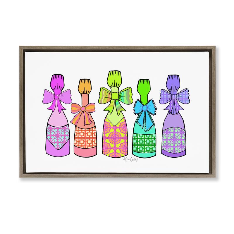 Stupell Patterned Drink Bottles Framed Floater Canvas Wall Art Design By Katie Conley - 31 x 21 - Brown