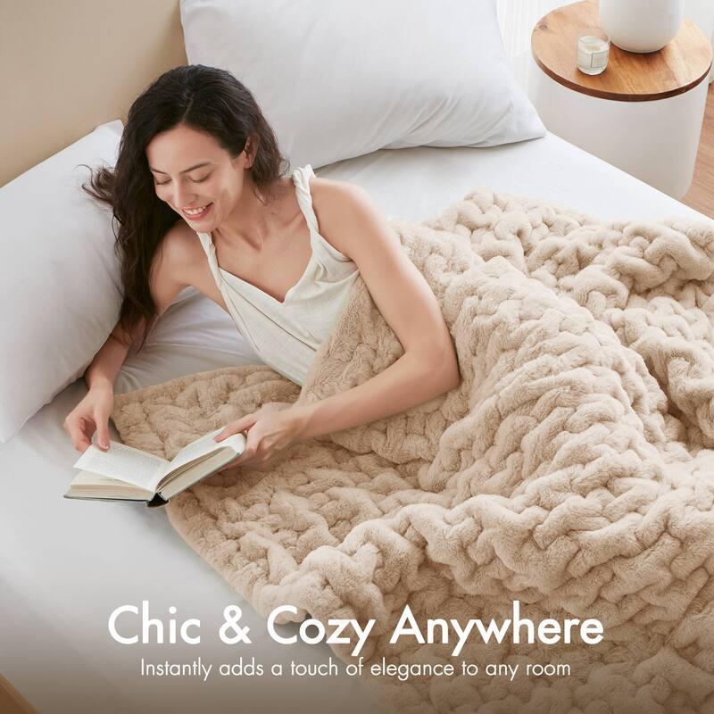 Madison Park Ruched Fur Throw