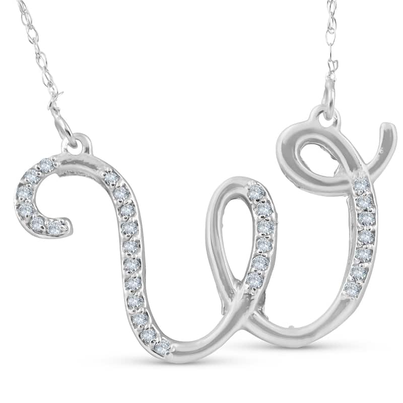1/4ct Diamond "W" Initial Pendant 18" Necklace White Gold