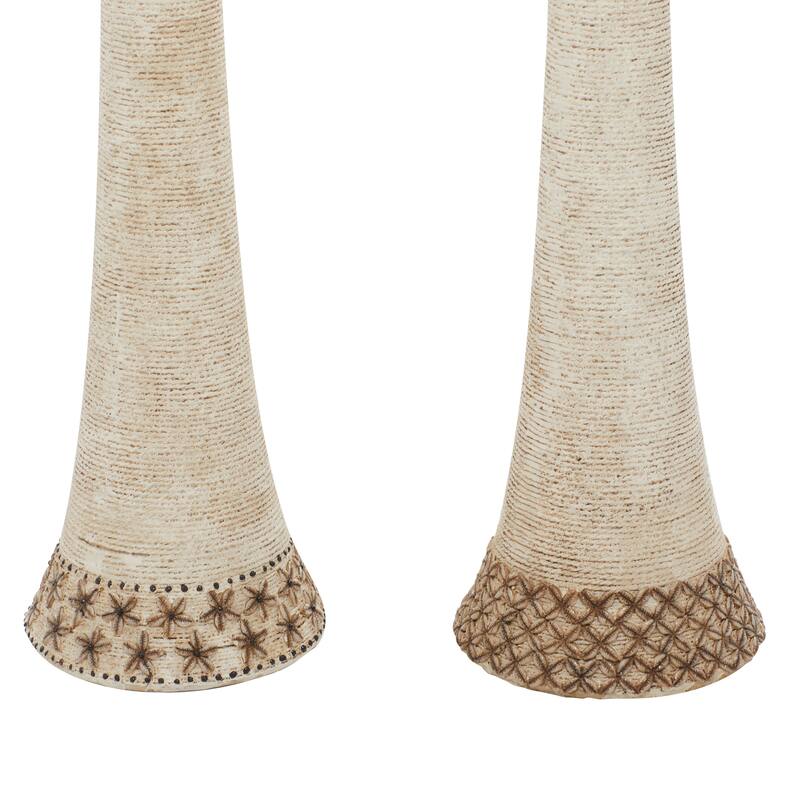 White Polystone Handmade Standing African Woman Decorative Sculpture with Intricate Details (Set of 2)