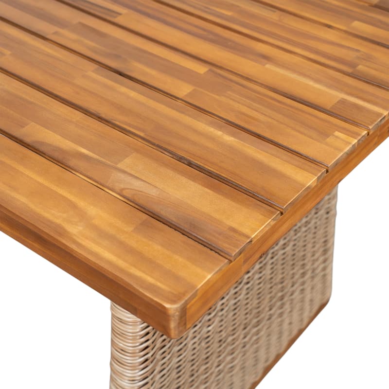 Christopher Knight Home - Rowan Outdoor Acacia Wood Dining Set with Handwoven Rattan Details and Slatted Tabletop