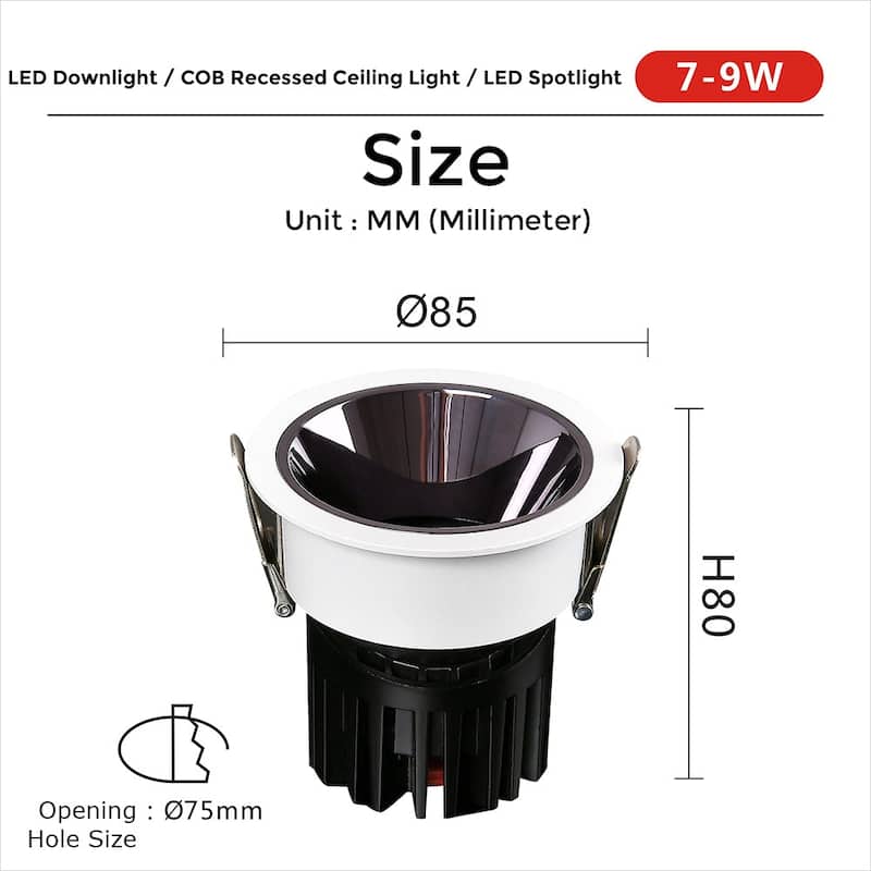 30 Pack LED downlight / COB recessed ceiling light / LED spot light - H80 - Black