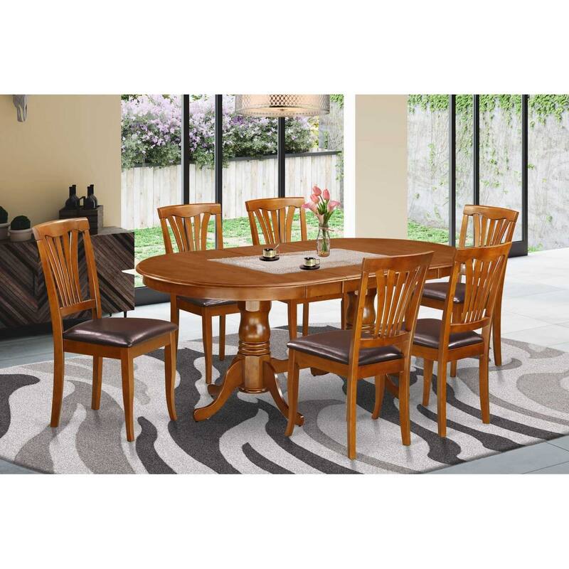 7 Piece Dining Set - Oval Table with Butterfly Leaf & 6 Kitchen Chairs - Saddle Brown