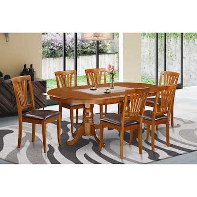 7 Piece Dining Set - Oval Table with Butterfly Leaf & 6 Kitchen Chairs - Saddle Brown