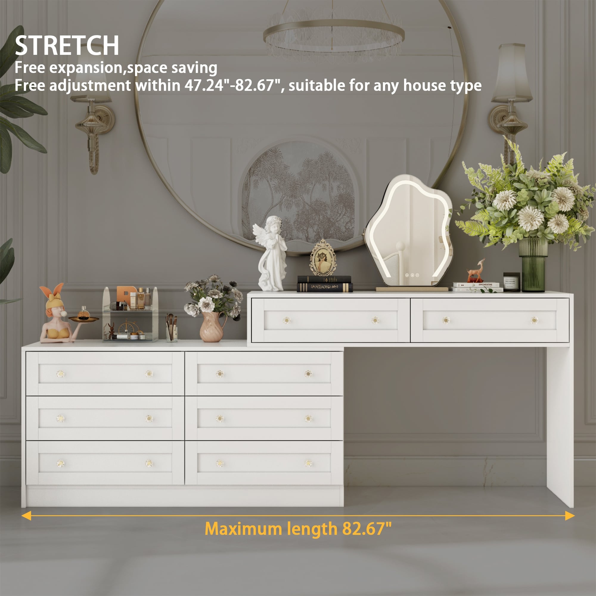 White Dresser & Vanity Set Luxurious Storage with Crystal Accents Desk -  Overstock - 40568692