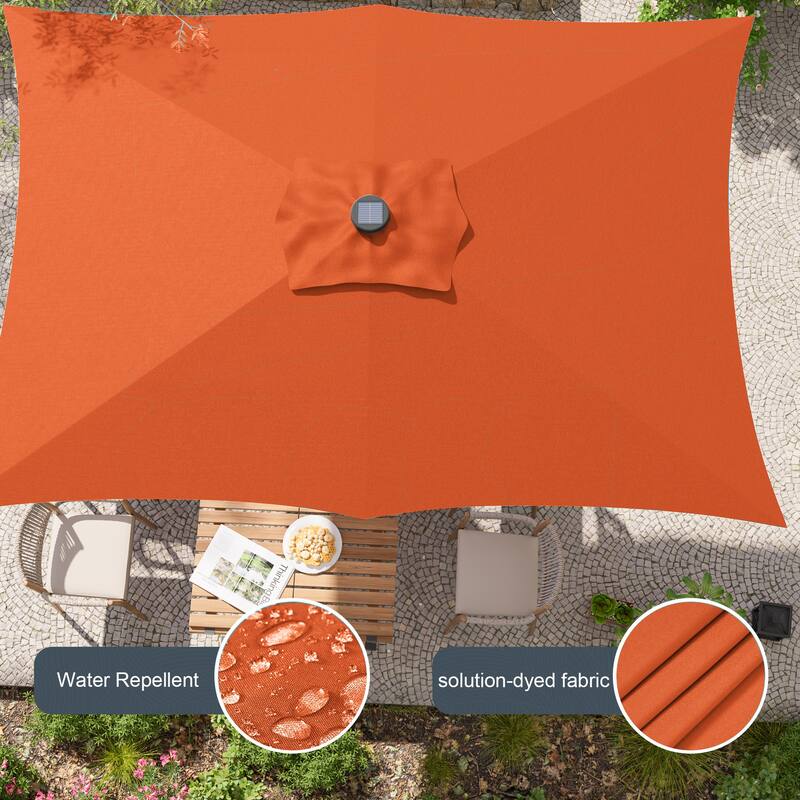 LIVOOSUN 10x6.5ft Steel Solar-Powered LED Patio Umbrella,w/Crank Tilt