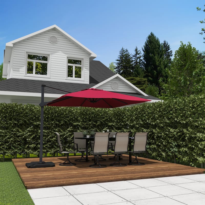 10FT Square Cantilever Patio Umbrella in Red (Without Base)
