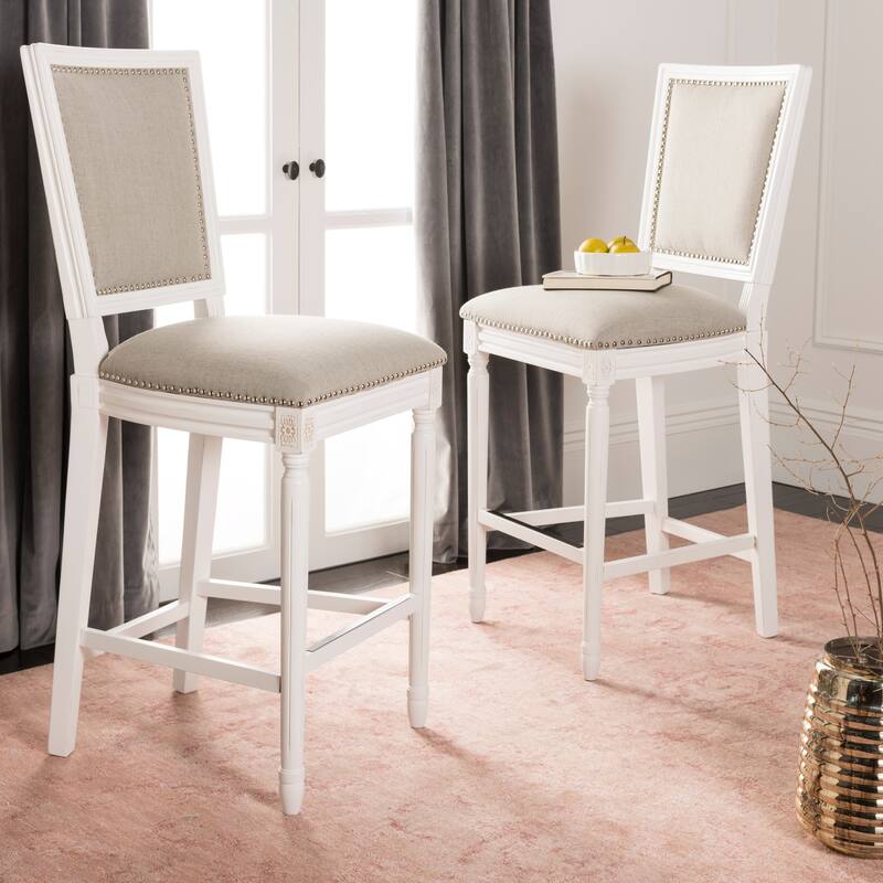 SAFAVIEH Rusmira-30 Inch Rectangular Bar Stool (Set of 2) - 23.5" x 19.3" x 47.3" - 19Wx24Dx47H - Light Grey/Cream