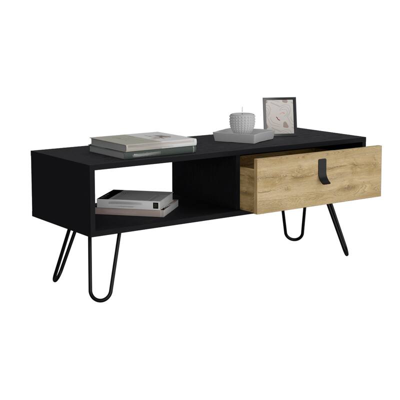 Huna Coffee Table with Hairpin Legs and Drawer