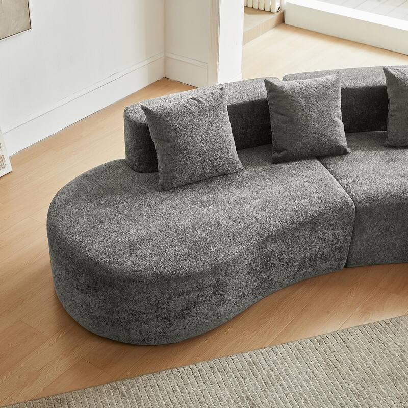 Curved Velvet Boneless Cloud Sofa with 3 Pillows, 5-Seater Modular Sectional Sofa, High-Density Foam Upholstered Sofa