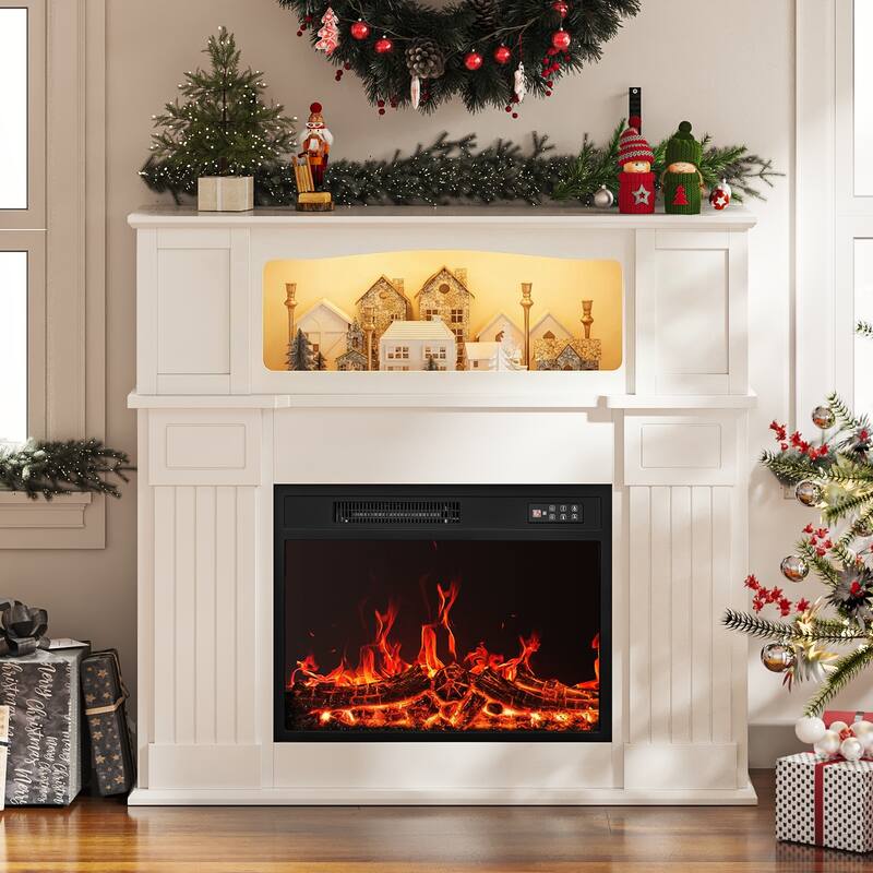 BOSSIN 43" Electric Fireplace with Mantel, 23 inch Electric Fireplace Insert,Freestanding TV Stand with Fireplace Wooden Firebox