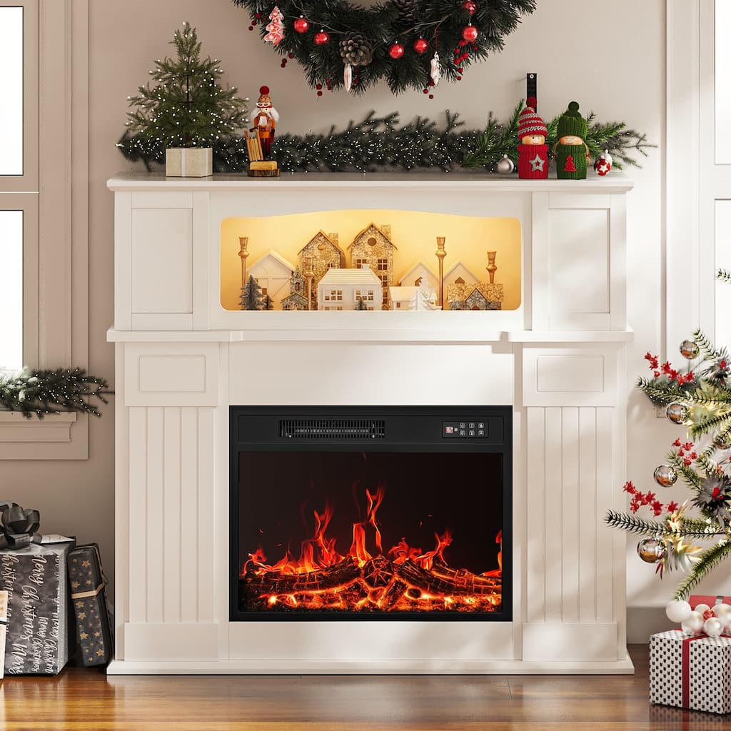 BOSSIN 43" Electric Fireplace with Mantel, 23 inch Electric Fireplace Insert,Freestanding TV Stand with Fireplace Wooden Firebox
