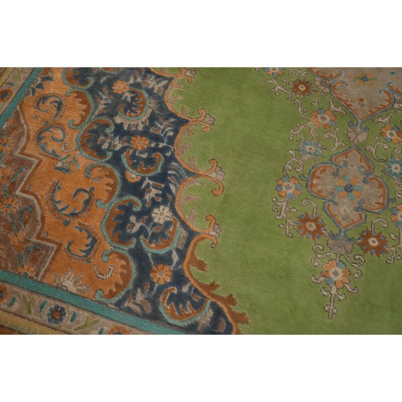 Hand Knotted Oriental 100% Wool Carpet Traditional Floral Green Tabriz Area Rug - 12' 4'' X 9' 8''