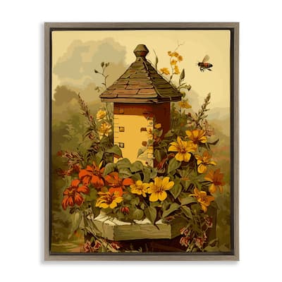 Stupell Bees & Floral Architecture Framed Floater Canvas Wall Art Design by Lil' Rue