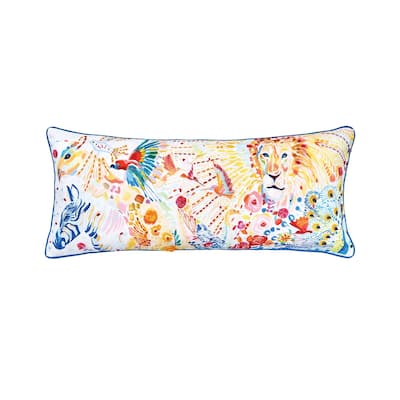 15" x 35" Animal Kingdom Lion Blue Multicolor Cotton Decor Throw Pillow Cover And Insert Set