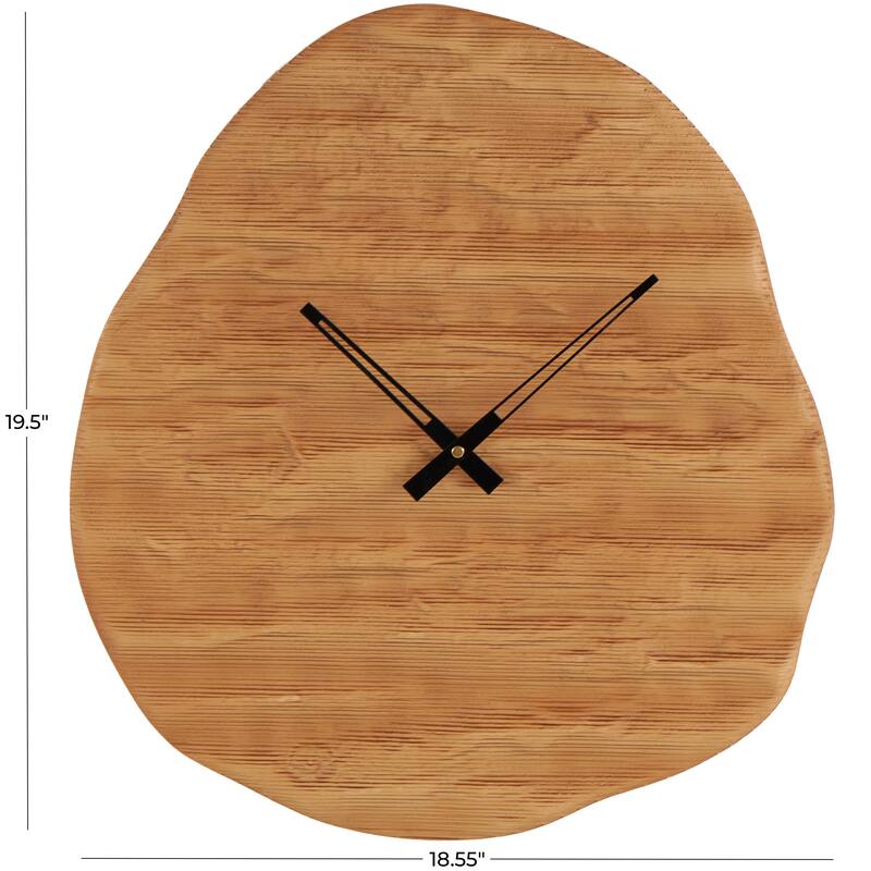 Brown Wood Wavy Decorative Wall Clock with Black Accents - 2"W x 19"L x 20"H