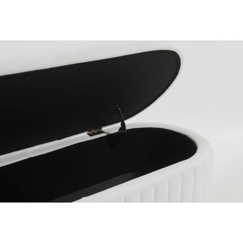 Oval Velvet Storage Bench with Metal Legs Upholstered Bedroom Bench, Modern Storage Ottoman Bench