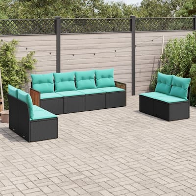vidaXL 8 Piece Patio Sofa Set with Cushions Black Poly Rattan