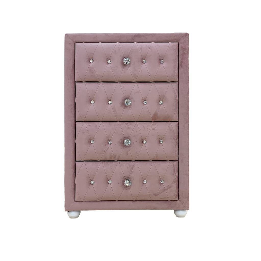 4-Drawer Upholstered Vertical Chest with Diamond Tufted Drawers for Bedroom, Living Room