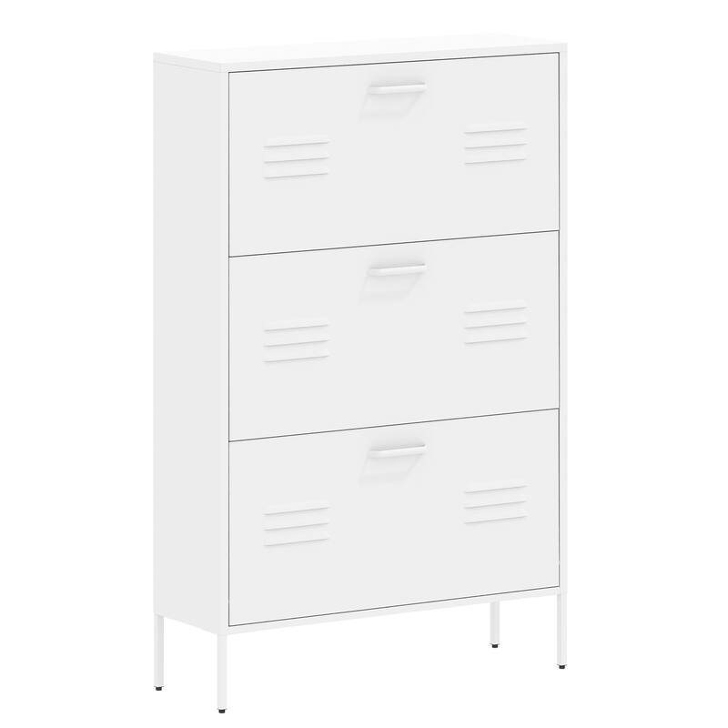 Shoe Cabinet with 3 Flip Drawers, Hidden Slim Steel Shoe Storage Cabinet, Narrow Shoe Rack Cabinet with Metal Legs