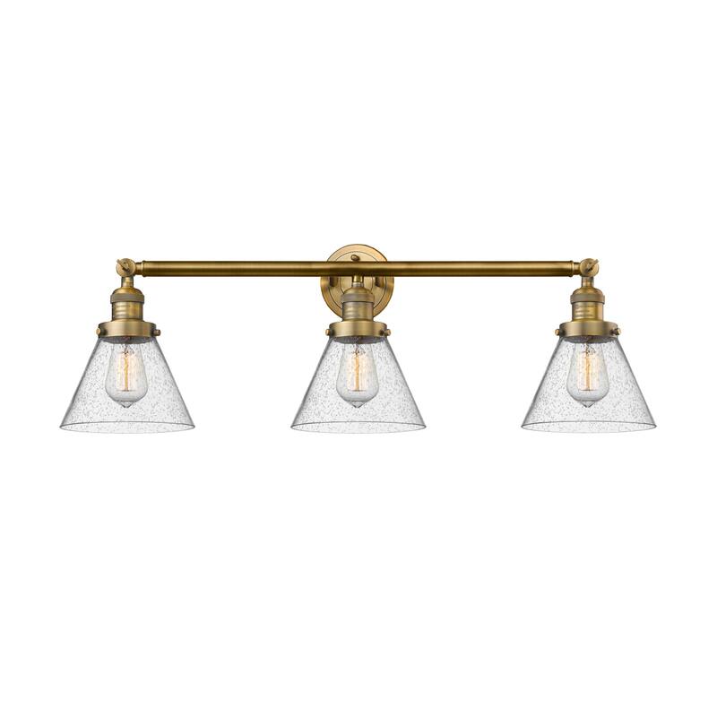 Innovations Lighting Large Cone 3 Light 32" Wide Bathroom Vanity Light - Brushed Brass / Seedy