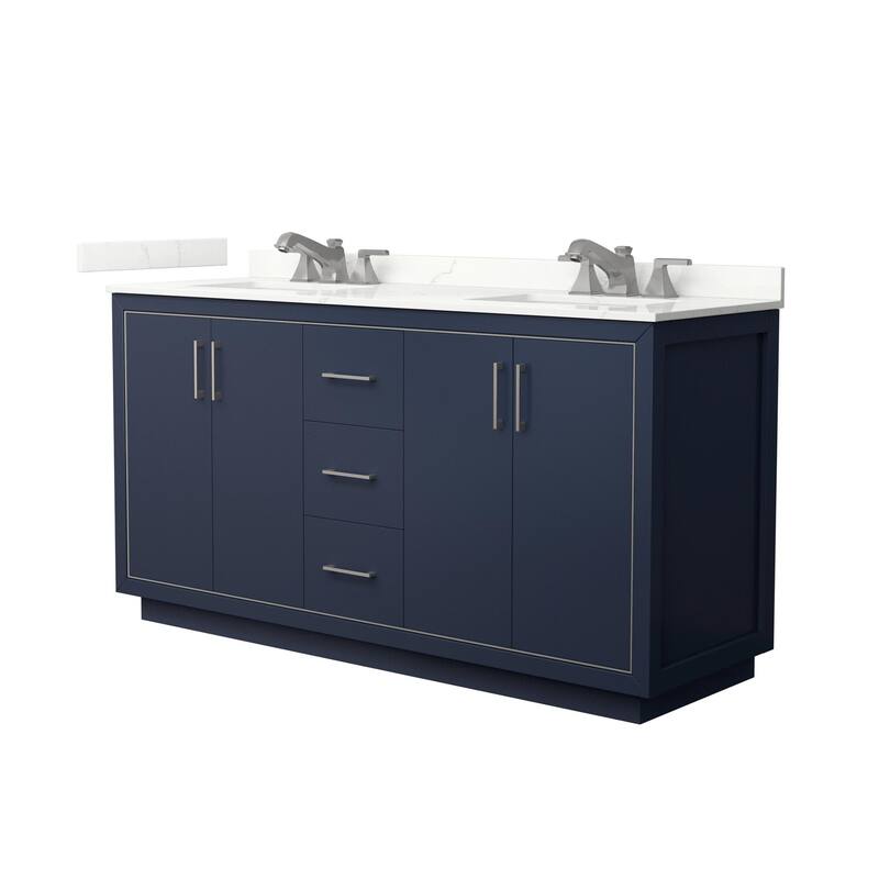 Wyndham Collection WCF111166D-QTZ-US3MXX Icon 66" Free Standing Double - Dark Blue / Giotto Quartz Top / Brushed Nickel