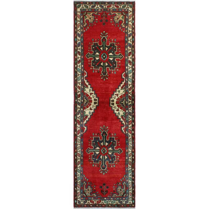 Fine Vintage Distressed Aerwyna Red/Navy Runner - 3'1" x 10'3"