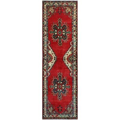 Fine Vintage Distressed Aerwyna Red/Navy Runner - 3'1" x 10'3"