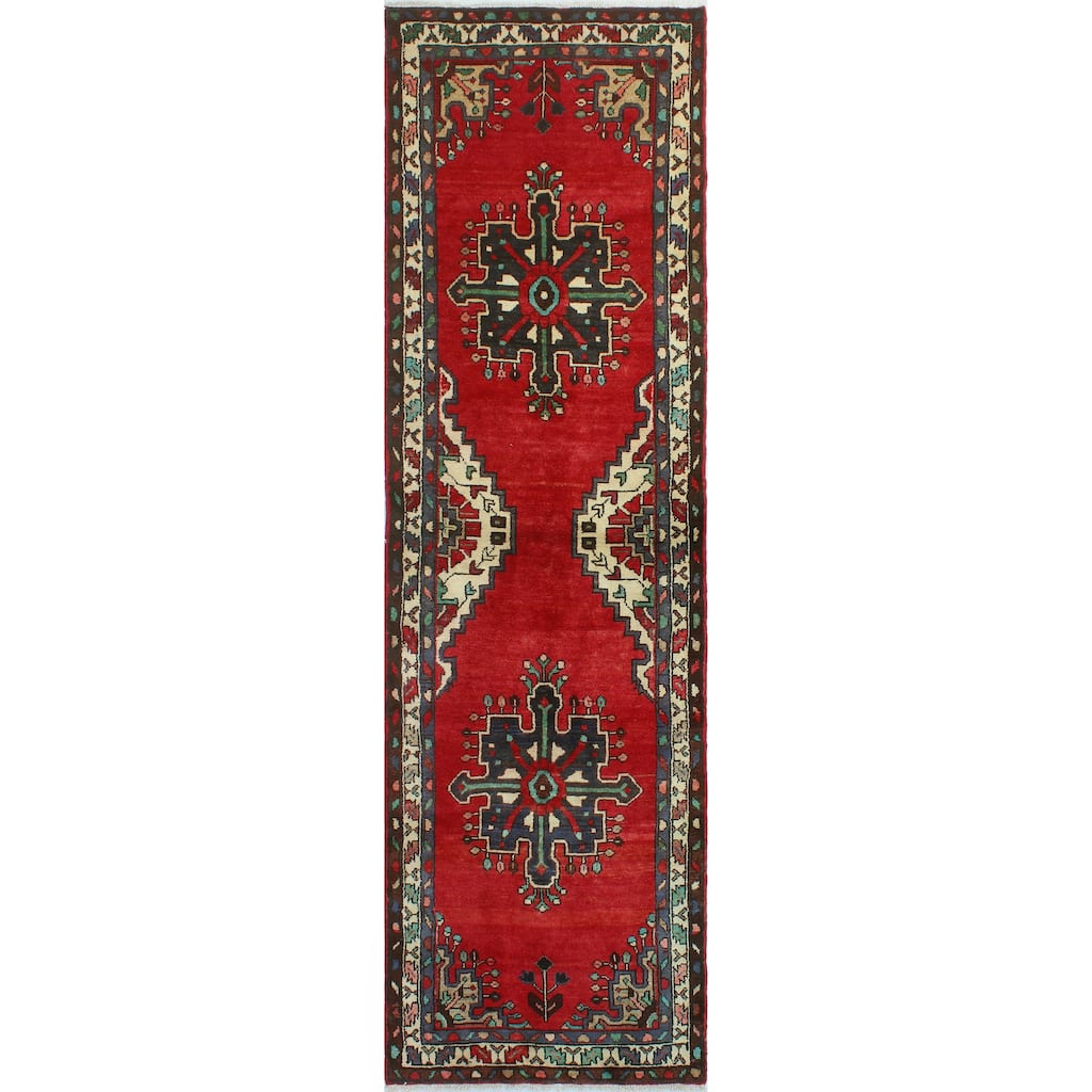 Fine Vintage Distressed Aerwyna Red/Navy Runner - 3'1" x 10'3"