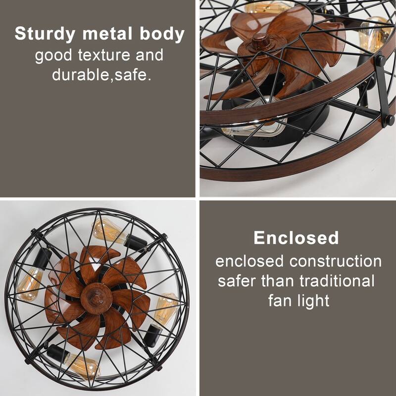 Oaks Aura 20in.Modern Caged Low Profile Ceiling Fan with Light, Dual App Control Farmhouse Flush Mount Ceiling Fan with Remote