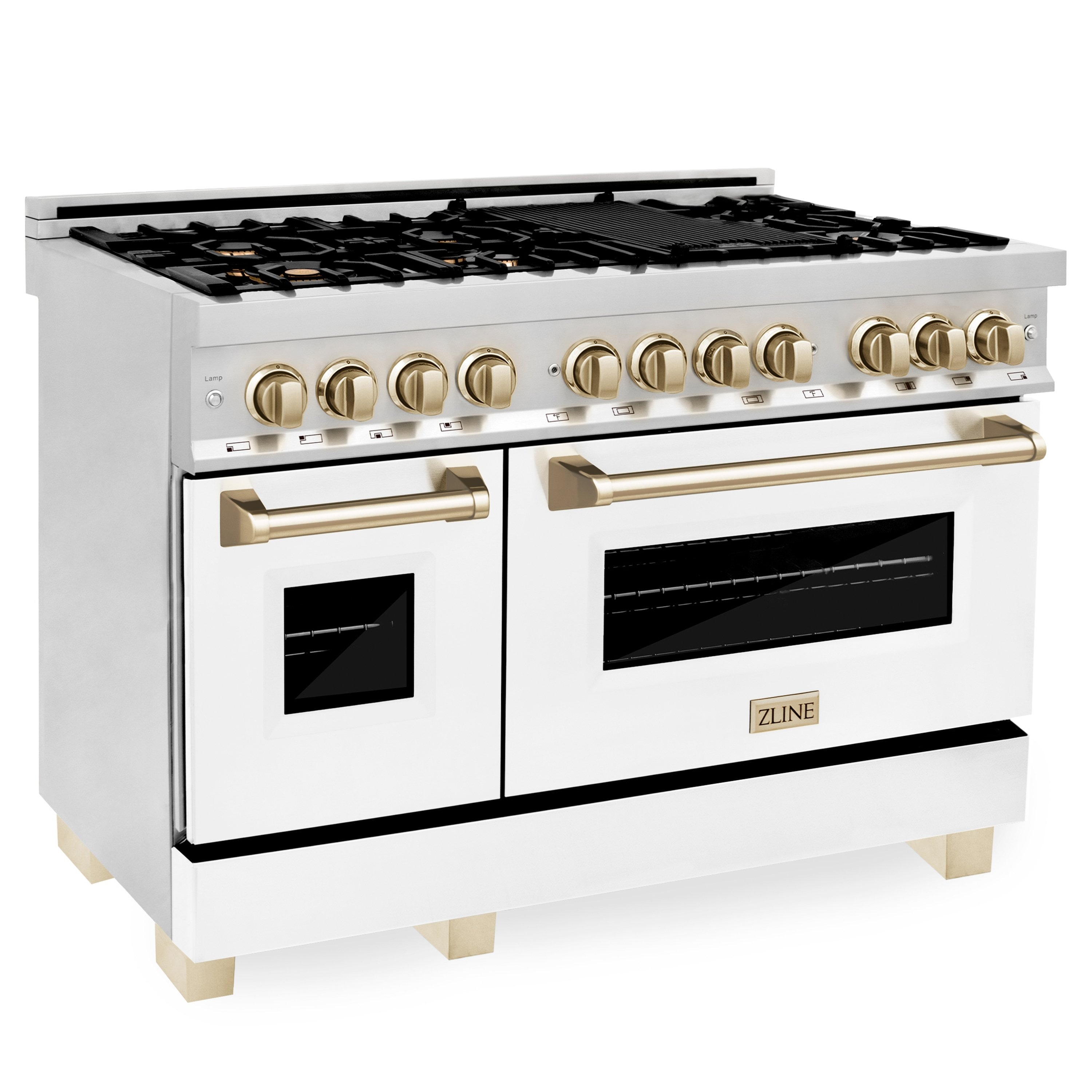 Zline Kitchen and Bath ZLINE Autograph Edition 48" Dual Fuel Range in Stainless Steel, White Matte with Accents