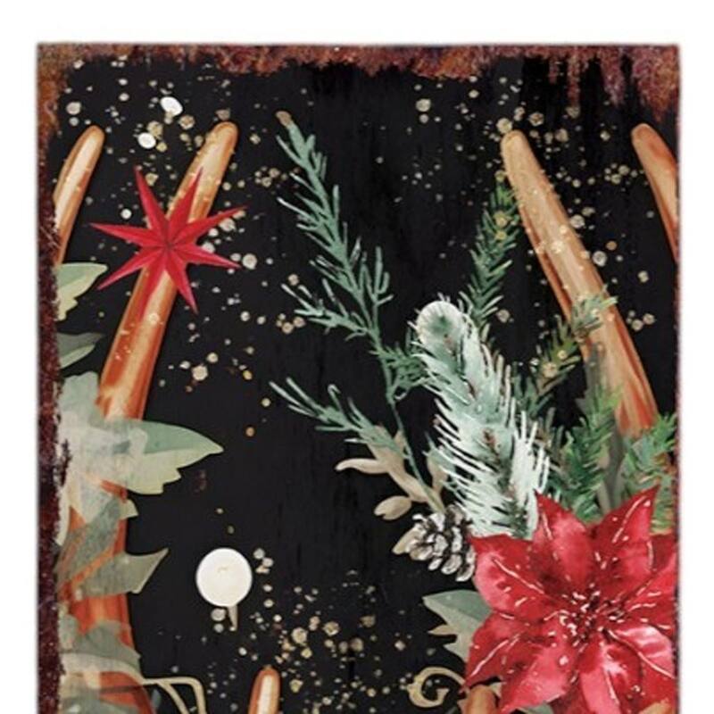 HomeRoots 36" Black Red And Green Christmas Reindeer Solid Wood Porch Sign