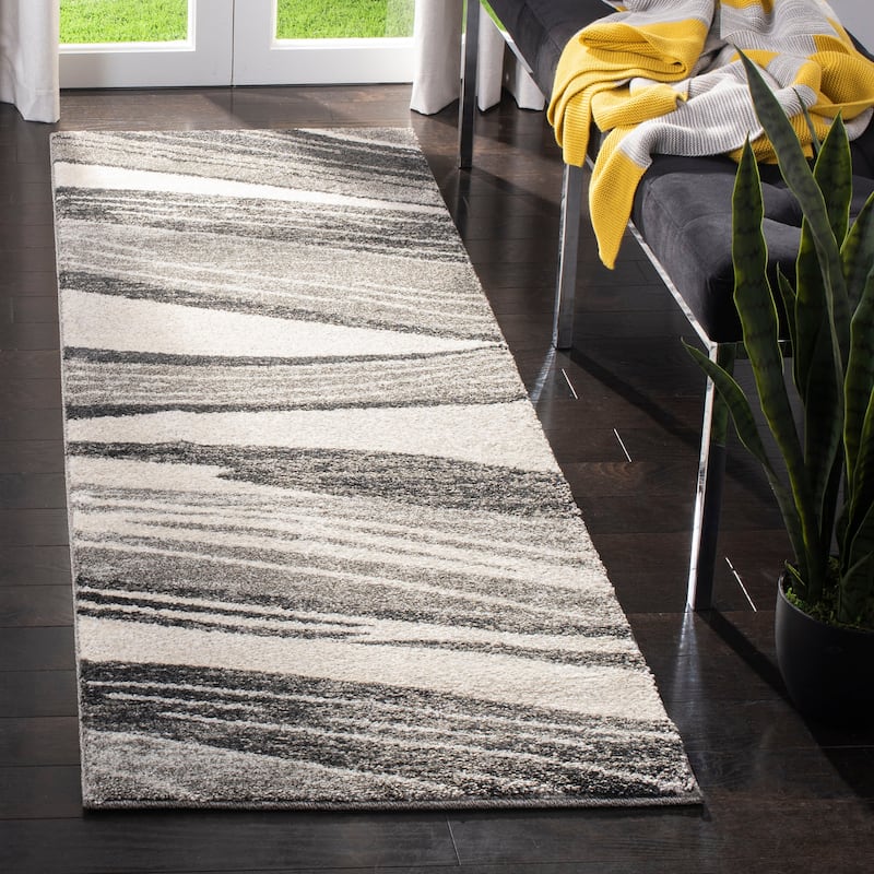 SAFAVIEH Retro Coralie Modern Abstract Rug - 2'3" x 7' Runner - Light Grey/Ivory