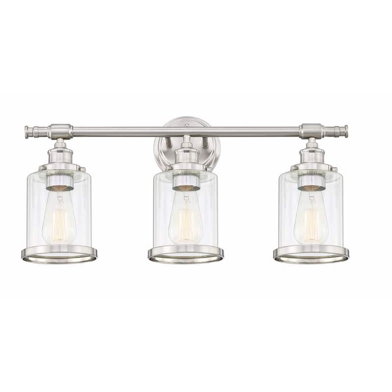 3-Light Brushed Nickle Linear Vanity Light with Towel Bar