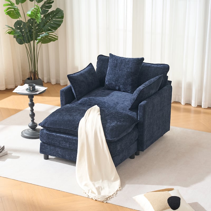 39.4" Chenille Accent Chair Club Chair with Ottoman, Living Room Chair Upholstered Armchair, Chaise Lounge Chair