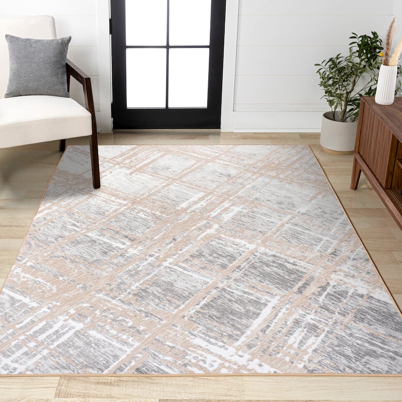 JONATHAN Y Tidal Modern Abstract Area Rug - 4 X 6 - Beige/Gray