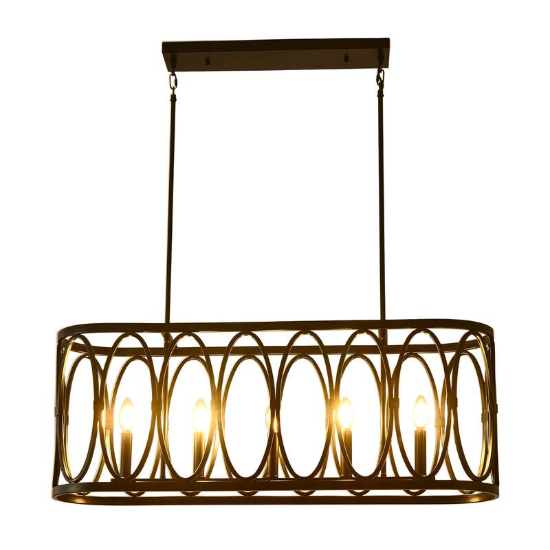 Rustic Metal Oval - Ring 5 - Light Kitchen Island Linear Chandelier